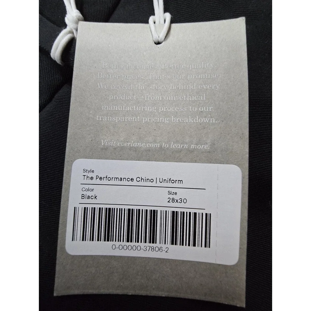 Everlane The Performance Chino | Uniform Black Size 28x30 NWT